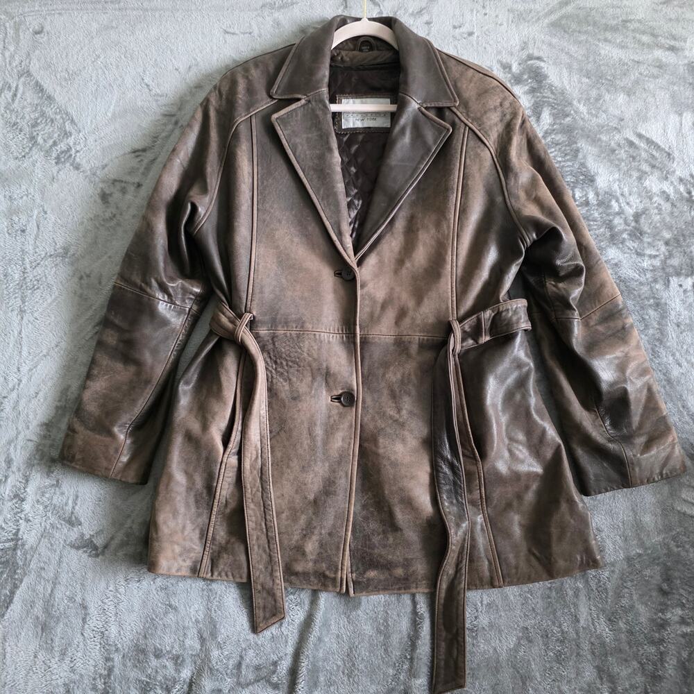 Studio Design Exclusive New York Brown Leather Belted Jacket XL